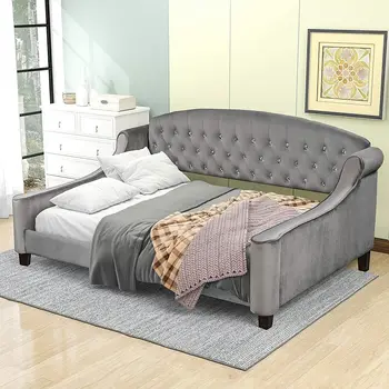 Разтегателен диван с модерна хохлатой пуговицей, Колела/двойно размер, мек диван за хол Изображение