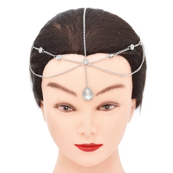 Сватбена превръзка на главата с цветя модел на челото, верижка за коса, за жени и момичета, Аксесоари за коса за шаферките на сватбеното на денс парти Изображение