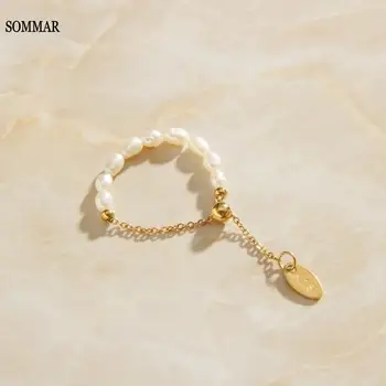 SOMMAR най-Добрият подарък, 18 кг златни пръстени, за шаферките, сладководни перли, регулируем пръстен, пръстен за мъже, направи си сам Изображение