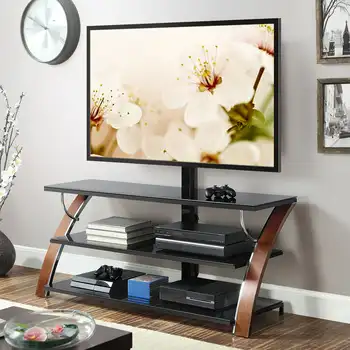 Поставка за телевизор с плосък екран 3 в 1 за телевизори с диагонал на екрана 65 инча, кафяво-череша, дървени въглища Изображение