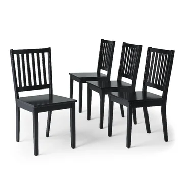 Трапезария стол, комплект от 4 черни столове за хранене, модерен класически стил, столове от каучук дърво Изображение