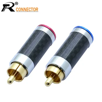 10 бр./5 двойки Позлатен RCA конектор от въглеродни влакна, plug RCA адаптер за свързване на видео/аудио кабели, поддръжка на кабел 6 mm, червено и синьо Изображение