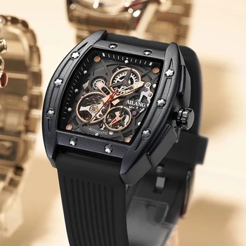 Мъжки часовник AILANG с автоматично турбийоном, механичен мъжки часовник с турбийоном с виртуален скелет, водоустойчив каишка от каучук, най-добрата марка Луксозни Изображение
