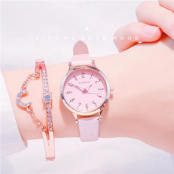 Изискан дамски часовник Луксозни модни дамски ръчни часовници с прост цифров мащаб Дамски кварцов кожени часовници Reloj Femenino Изображение