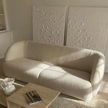 Изчистен модерен диван за хол, Луксозно Бяло 2-местно стол, диван за хол, Заоблен Външен лампа, Стоки за дома Изображение