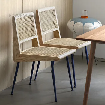 Средновековни столове за всекидневна, скандинавски мебели за дома, маса за хранене, стол от ратан, ръчно изработени, на стол от масивно дърво, японска фотьойл-разтегателен Изображение