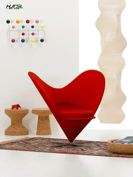 Диван за хол, въртящи единична стол за почивка, дизайнерски чист червен арт козметичен стол във формата на сърце, Мебели за дома Изображение