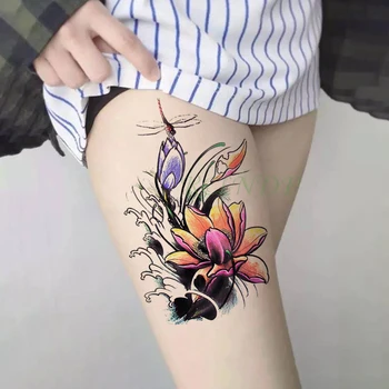Водоустойчив Временна Татуировка Стикер, червеното цвете лотос фалшива татуировка на flash tatoo tatouage temporaire ръка, крак за момичета жените Изображение