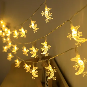 Приказни светлини на Рамадан, led гирлянди, със звездите и Луната, работещи на батерии, Коледни led светлини за спални, вечерни сватбени декорации Изображение