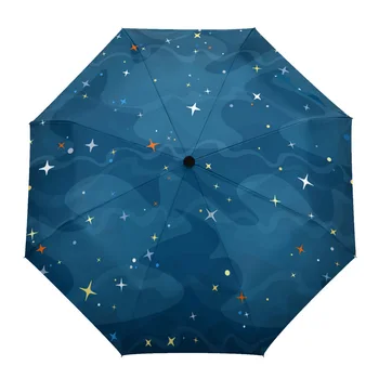 Син океан, Небе, звезди, неавтоматический чадър, мъжки, женски, от дъжд, ветрозащитный, за пътуване, от слънцето, три сгъваем чадър, подарък чадър Изображение