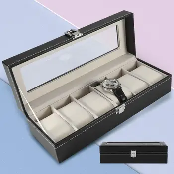 1 бр. висококачествена кутия от изкуствена кожа с 6 слота, калъф за часа, органайзер за съхранение на бижута, топла Изображение
