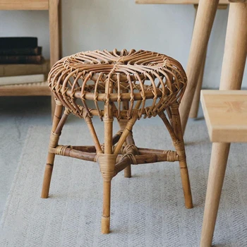 Ресторант в скандинавски стил Минималистичные столове от ратан ръчно изработени Мебели за хола Мини-масичка за кафе Табуретки за спалня Изображение