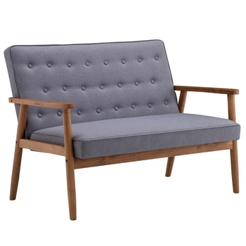 Горещ 1/2-местен ретро-модерна дървена диван, разтегателен диван и фотьойл за хол, стол за почивка, текстилен Стол за Офис, мебели за отдих, Сив Изображение