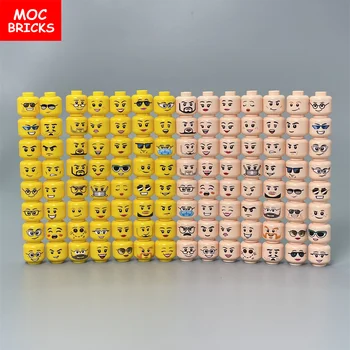 Разпродажба на MOC Bricks Слънчеви очила фигурка Лицето Жълта плът Израз на главата Събрани строителни блокове на Детски играчки Аксесоари Изображение
