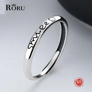 Винтажное пръстен с улыбающейся английската буква на пръст, регулируема отворен пръстен от сребро 925 проба за жени в корейски стил, популярни изискани бижута Изображение