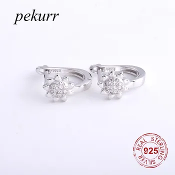 Pekurr, Проба 925, луксозни Сребърни обици-халки с Подсолнухом за жени, просто Цвете, Изискани Модни бижута, Подаръци Изображение