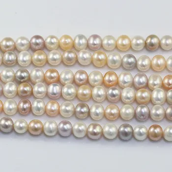 8-9 мм, кръгли и разноцветни прежди от естествени перли, клас АА, блестящи бели сладководните перли на едро Изображение