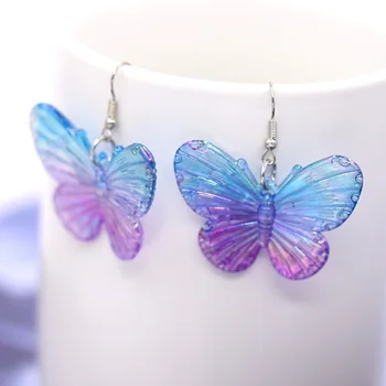2023 Нови модни дамски обеци наклон цвят Акрилни бижута с пеперуди Сладък Подарък за момичета Дамски обеци Аксесоари за обеци Изображение