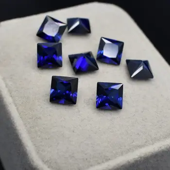 Създаден в лаборатория син сапфир, синтетичен корунд 34 #, квадратен, ограненный принцеса скъпоценен камък за настройки, търговия на Едро партия Изображение