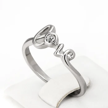 Кристалното пръстен на Любовта за жени от най-Високо качество, елегантен сребърен цвят, австрийски кристали, в пълен размер пръстени с букви, модни бижута ZYR193 Изображение