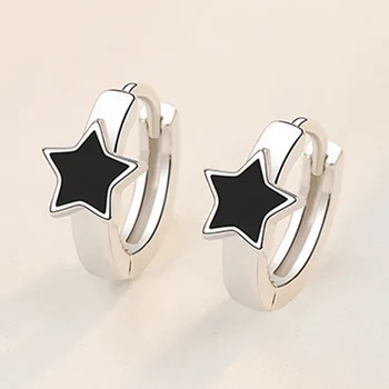 Обеци-пръстени във формата на звезда от сребро 925 проба за жени и момичета, модерен аксесоар, вечерни украса eh174 Изображение