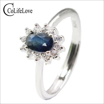 Годежен пръстен на принцеса Кейт е на 4 Мм * 6 mm, с натурален син сапфир, Годежен пръстен с естествен сапфир, Твърдо пръстен със сапфир от сребро проба 925 Изображение