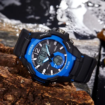 Модни прости спортни часовници Кварцови часовници Цифрови военни мъже, аларма 50М Diver LED Light Shock Blue Relogio Masculino Изображение
