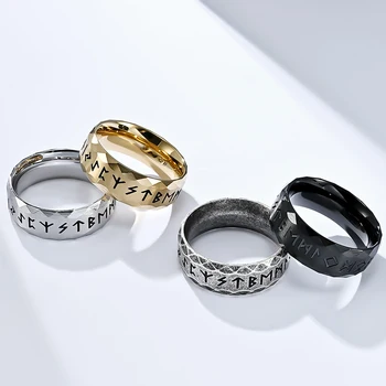 Винтажное пръстен, но викингите от неръждаема стомана, скандинавски пръстен на Один за мъже, жени, амулет за двойки, шестоъгълник, мода декорация, подарък, никога не выцветающий Изображение