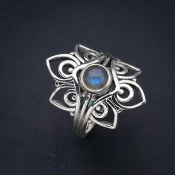 StarGems пръстен от сребро 925 проба с лабрадоритовым lotus ръчно изработени 6,75 F2695 Изображение