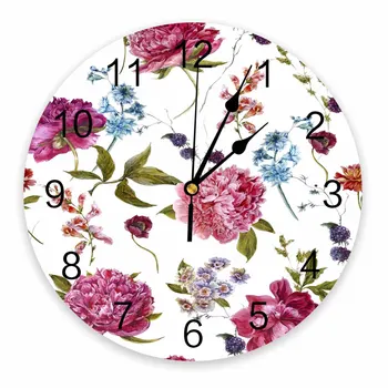 Декоративни кръгли стенни часовници с цвете божур, дизайн с арабски цифри, не тикающие стенни часовници са в голям размер за спални, баня Изображение