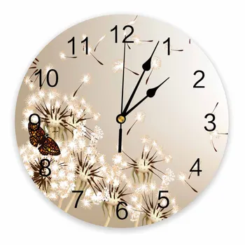 Декоративни кръгли стенни часовници с пеперуда-глухарче, Индивидуален дизайн, Не Тикающие Безшумни спални, Голям стенен Часовник Изображение