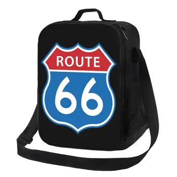Изолирани пакети за обяд Route 66 за работа, на училище, на магистрала в Северна и Южна Америка, фланец охладител, термобокс за Bento, жени, деца Изображение