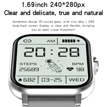 Смарт часовници 1,69 инча изцяло сензорен Bluetooth-разговор, монитор на сърдечната честота, фитнес тракер, водоустойчиви спортни умни часовници за мъже за Android и IOS Изображение