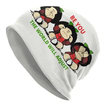 Тройна качулка с анимационни герои Mafalda, дамски градинска вязаная шапка за мъже и жени, есенно-зимни топли аржентински шапки Quino Manga, шапки Изображение