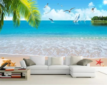 beibehang Потребителски тапети 3D фотообои луксозно качество на HD чист плаж кокосова палма дневна спалня ТЕЛЕВИЗИЯ фонова стена Изображение