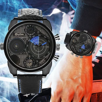 Oulm Мъжки спортни военни аналогов часовник с голям циферблат, мъжки кварцови часовници Изображение