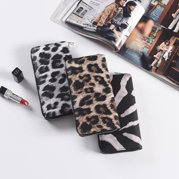 Кожени женски чантата с класически леопардовым принтом животни, дълги портфейли, държач за карти, клатч, модни дамски портфейли Изображение