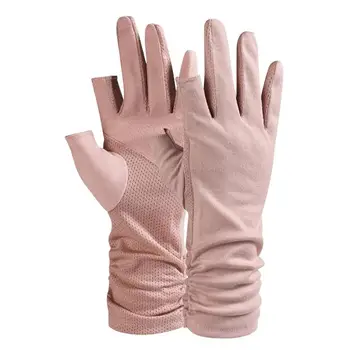 Слънчеви ръкавици памучни ръкавици със сензорен екран, Дамски слънчеви ръкавици със защита от ултравиолетови лъчи, Ръкавици на полпальца, Летни слънчеви ръкавици За Изображение