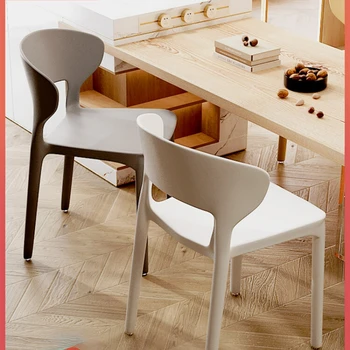 Трапезни столове от утолщенного пластмаса за дома, Съвременно просто стол за почивка с облегалка, скандинавски стол, Модни цветни столове Изображение