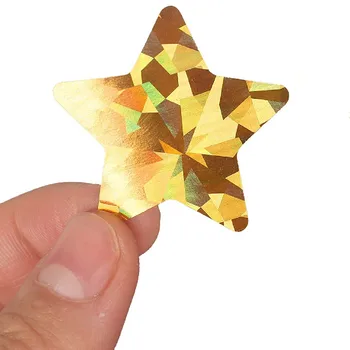 Холографски стикери със златни звезди за децата, награда 100-500 бр. Етикети със звездите от фолио, етикети за стенни diy, аксесоари за класни ръководители Изображение