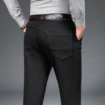 Марка пролетта на качеството, чисто черно приятелка, прави дънки, класически бизнес ежедневни мъжки модерни панталони с висока талия, панталони средно тегло Изображение