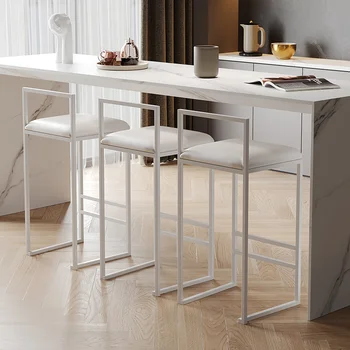 Бели Метални Плажни Кухненски Кът, столове Дизайнерски Трапезни столове за вашия грим, Модни Високи столове за барове, Кафе, Мебели HY Изображение