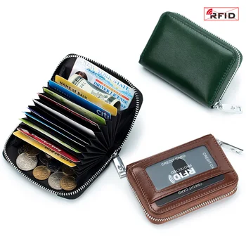 Мъжки портфейл от естествена кожа, чанта за картички, многопозиционный RFID-набор от карти джоб, кесия за монети, Нов дамски портфейл за карти Изображение