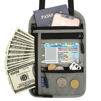 Пътна чанта на шийката на портфейла, семеен титуляр за паспорт, органайзер, калъф с RFID заключване, множество джобове, джоб за кредитни документи за паспорт Изображение