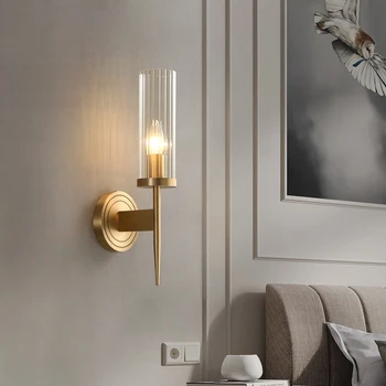 Мед, с монтиран на стената Лампа Постмодернистский малка странична Лампа за Спалня, Всекидневна и вход към коридора на Хотела, Скандинавски Стенни лампа Изображение