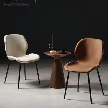 Скандинавски кожен стол за хранене, Дизайнерски стол за салон, стол за ресторант, Офис ергономичен шезлонг, Мебели за Апартаменти Mzy Изображение