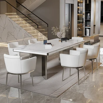 Комбинация от бюрото и стола в италиански стил, с правоъгълна каменна плоча, модерен дизайн, висококачествени маса в голям размер Изображение
